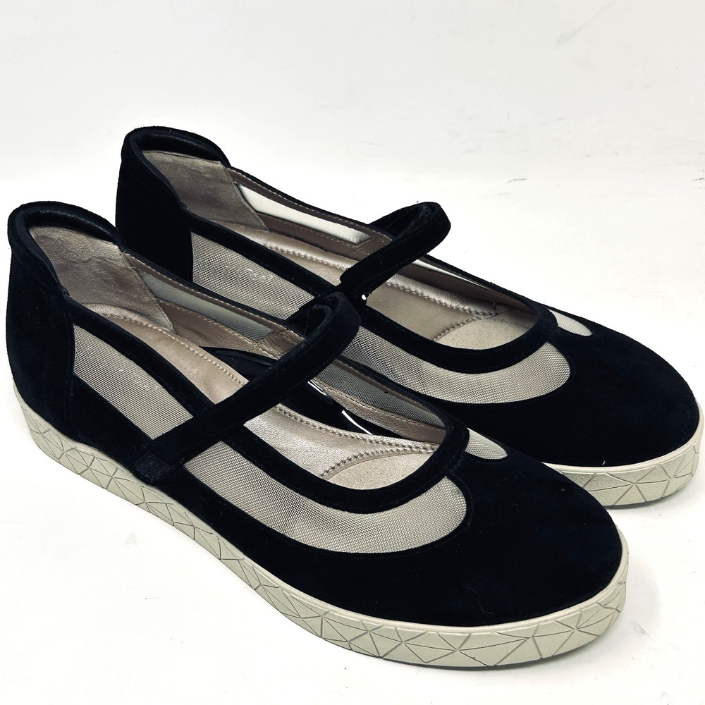 Beautifeel Mary Janes Size 38 Black Suede and Mesh Flats Sher Slip On Shoes